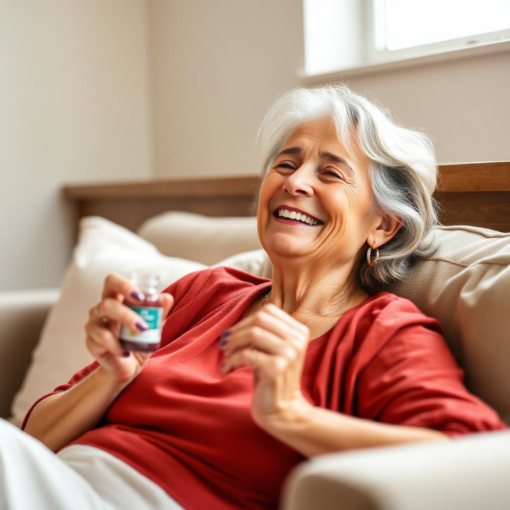 Happy customer enjoying everyday calm with Farm Health Organics CBD gummies